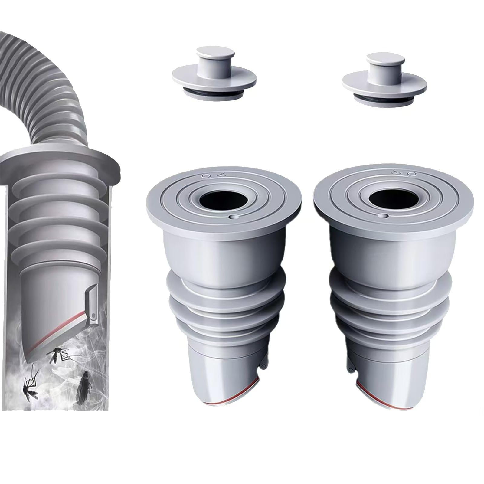 Washing Machine Pipe Seal 35-40 mm, Odour Trap for Washing Machine, Grey Washing Machine Drain Hose Seal for Washing Machine Hose, Kitchen Sink, Bathroom, Sewer (2 Pieces)-image-2