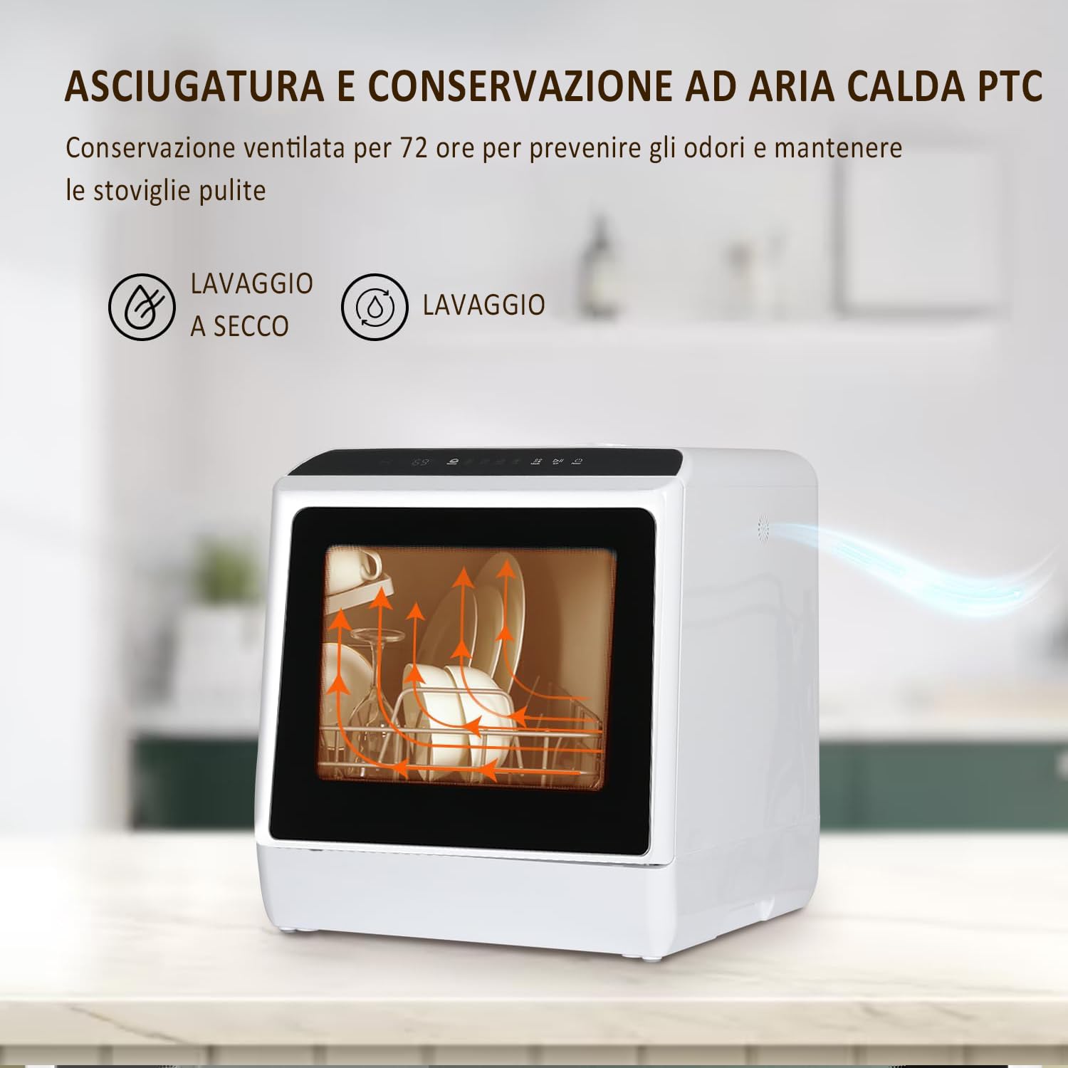 YU YUSING Mini Lavastoviglie Piccola 45 cm 5 Coperti, 5+1 Programmi, Asciugatura PTC, con o senza Alimentazione Idrica, Lavastoviglie Portatile, Serbatoio da 5L, Display LED, Bianco e Nero