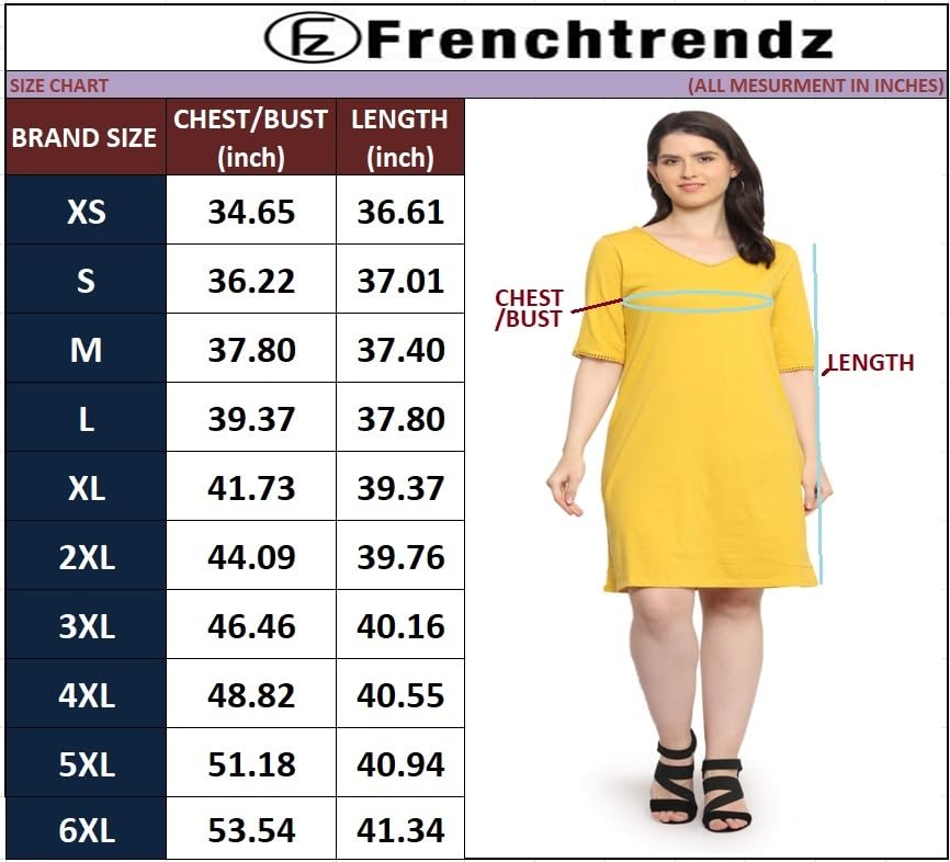 Image of Frenchtrendz Women's Cotton and Back Lace Designer V-Neck A-Line Knee Length Dress