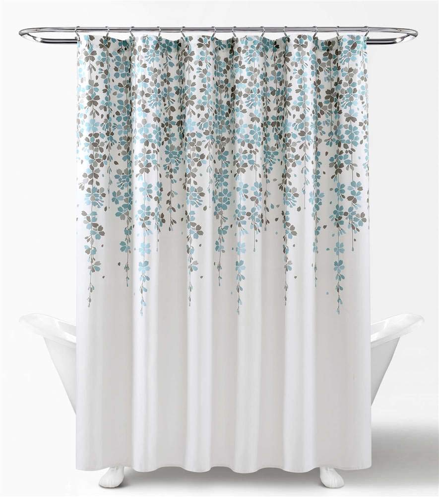 Lush Decor Weeping Flower Shower Curtain, 72" x 72", Blue & Gray
