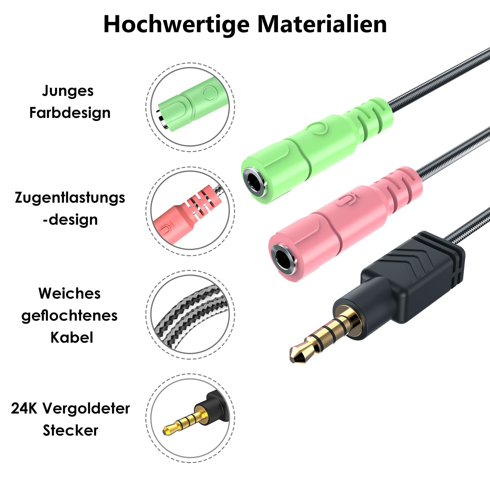 MillSO Adapter słuchawek MillSO 3,5 mm Kabel audio typu Y (3,5 mm męski na 2 x 3,5 mm żeński, nie na 2 słuchawki) odpowiedni do zestawu słuchawkowego do gier komputerowych, smartfona i laptopa