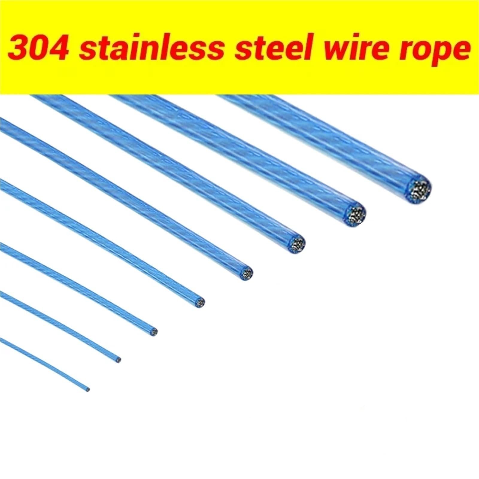 2/3/4/5/6,0 Mm Edelstahl-Kabelseil, Blaues PVC-beschichtetes Metallseil, Wäscheleine, Aufhängung for Außen- Und Innenbeleuchtung(2.0mm Blue)