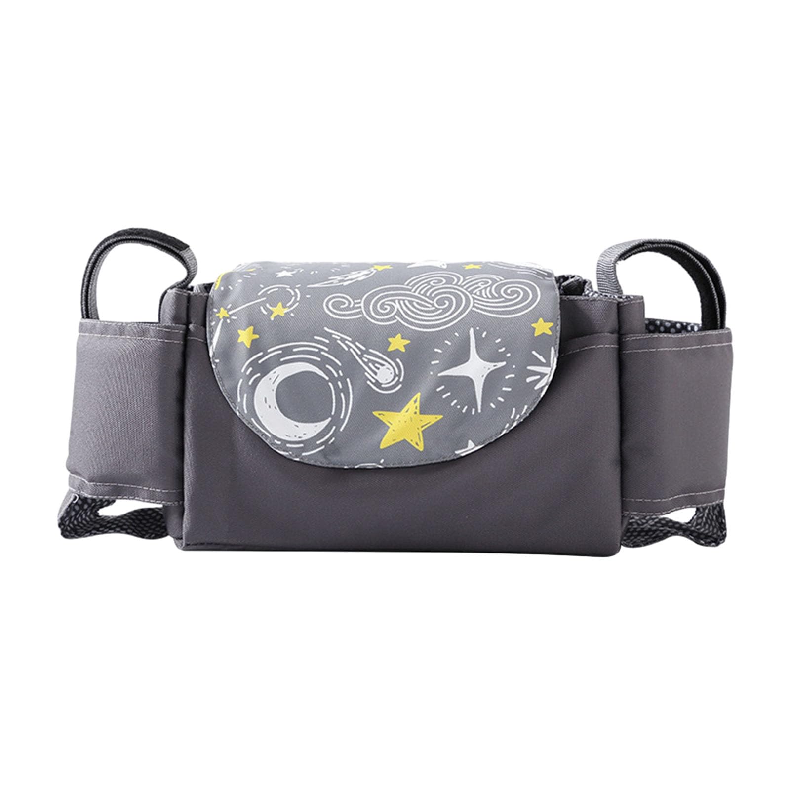 Hiseng Pram Bag Pram Accessories with Insulated Cup Holders, Grey Universal Pram Organiser Multifunctional Buggy Bag, Pram Organiser Bag for Diaper Storage, Baby Bottle, Toys (Universe,35x15x11cm)