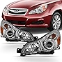 AKKON - For 2010-2014 Subaru Legacy/Outback Daytime Running Lamp Projector Headlights Chrome Housing Clear Lens Full Set