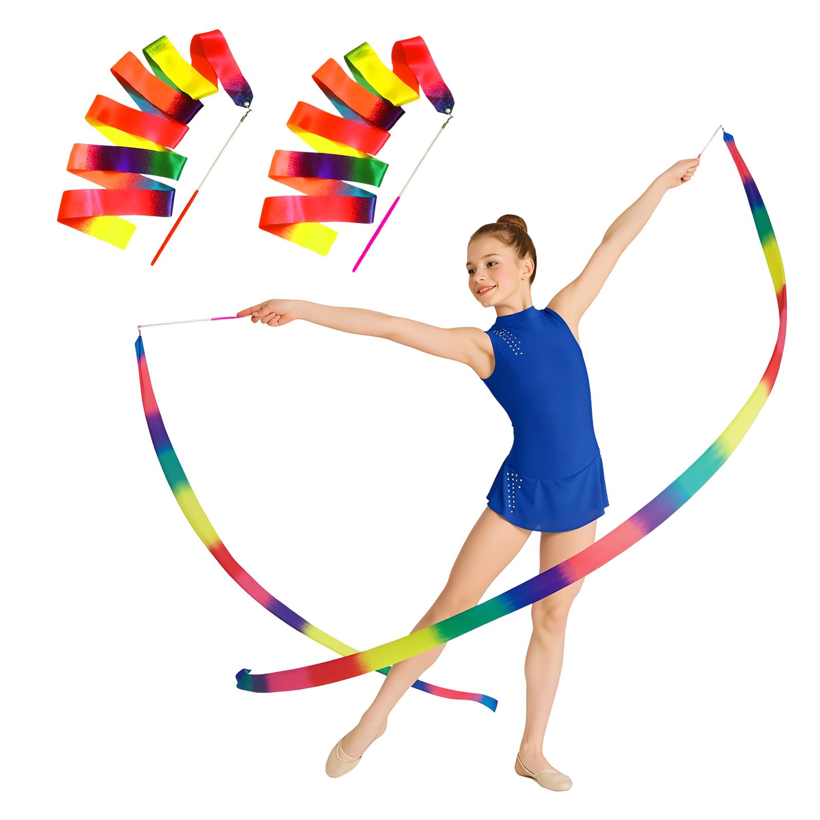 Ruban GRS Enfant 2 Pièces 2m - Ruban Gymnastique pour Danse et Entraînement Sportif