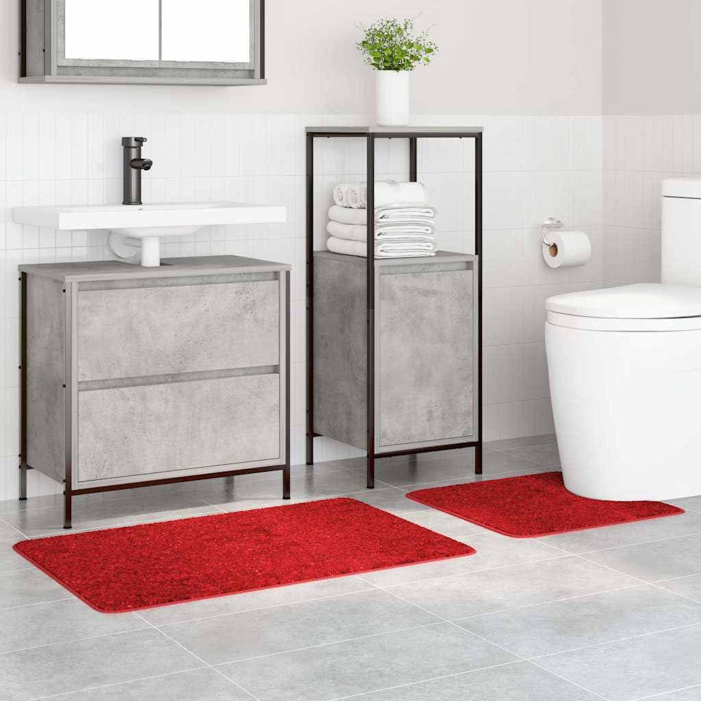 2-TLG Badematten Set Rot, WC Vorleger mit Ausschnitt 50x50 cm und Badteppich 60x90 cm, rutschfeste Badezimmergarnitur aus Polypropylen