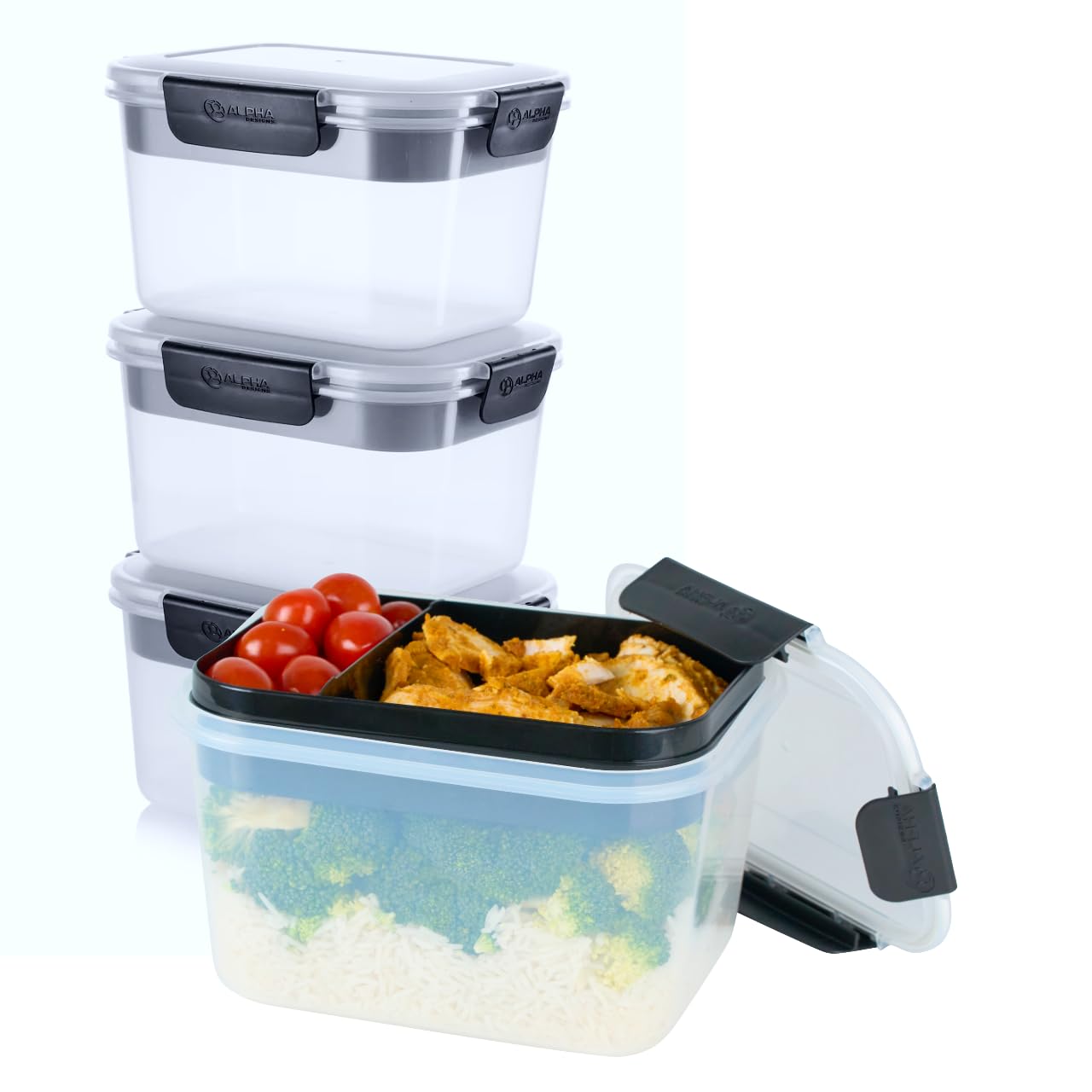 Alpha Designs 3 Pack Bento Box Tray Meal Prep Lunch Containers (2300ml) — image 1