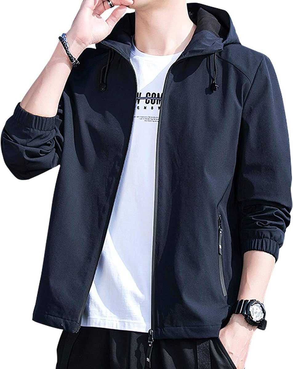 Hisitosa ジャケット メンズ ブルゾン カジュアル おしゃれ 無地 防風 ゆったり フード付き おおきいサイズ メンズ 服 春 秋 冬