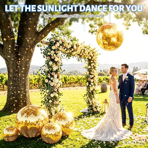 Bola espejada de 20 pulgadas, bola disco colgante de vidrio reflectante para decoración festiva en pisos de baile, bodas, eventos y celebraciones en casa — efecto clásico de luces centelleantes miniatura 6
