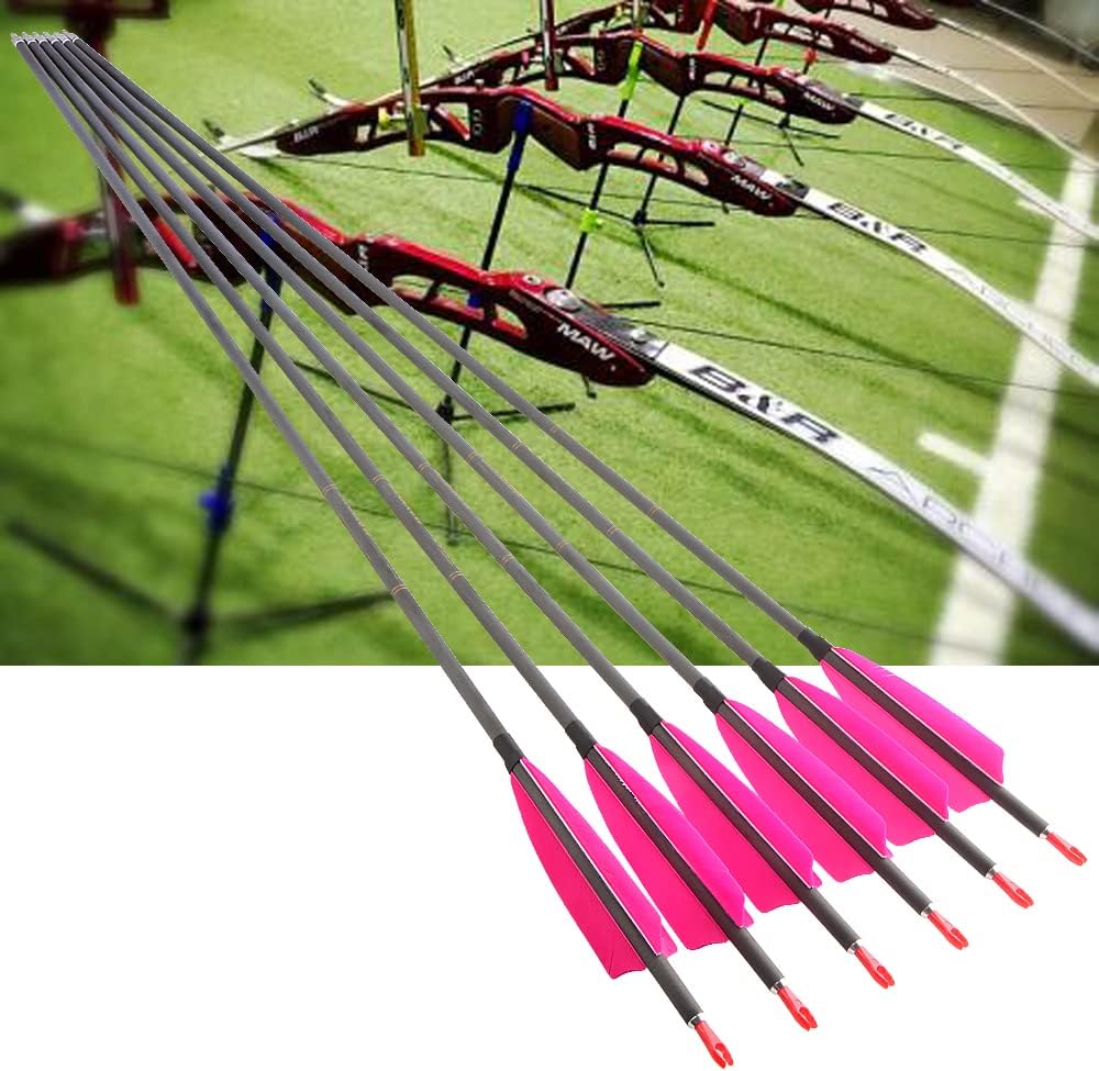 ZSHJGJR 33 inch Archery Carbon Arrows 400 Spine Hunting Arrows for Recurve Bow Compound Bow with Removable Tips Feather Fletching for Archery Bow Hunting Targeting Practice 6/12pcs