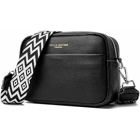 FANFUSUZI Crossbody Bag Damen Leder Breiter Gurt Handtasche Umhängetasche Moderne Taschen Cover