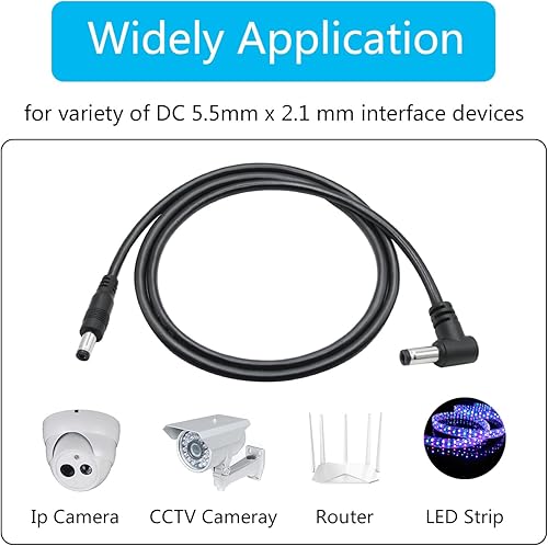 Miniatura 5 de 4 cables de extensión de alimentación de 12 V CC de 3.3 ft3 pies, CC de 0.217 in x 0.083 in macho a macho, cable adaptador de corriente 20 AWG, para