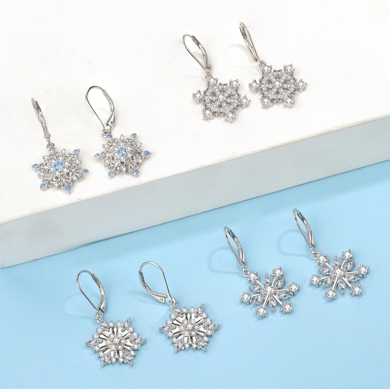 Snowflake Earrings for Woman 925 Sterling Silver Cubic Zirconia Winter Party Snow Flower Leverback Earrings Snowflake Dangle Drop Earrings Jewelry Holiday Chrismas Gifts for Women Girls - Image 7