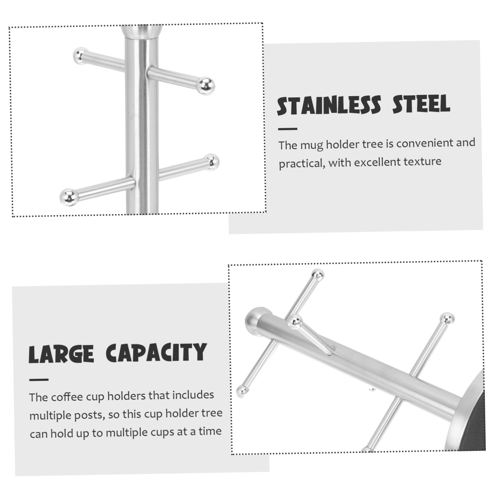 Edelstahl Tassenbaum Organizer Ständer mit Mehreren Stangen, Silber | Kaffeebecherhalter für Theke, Teetassenbaumhalter für Kaffee und Tee Zubehör