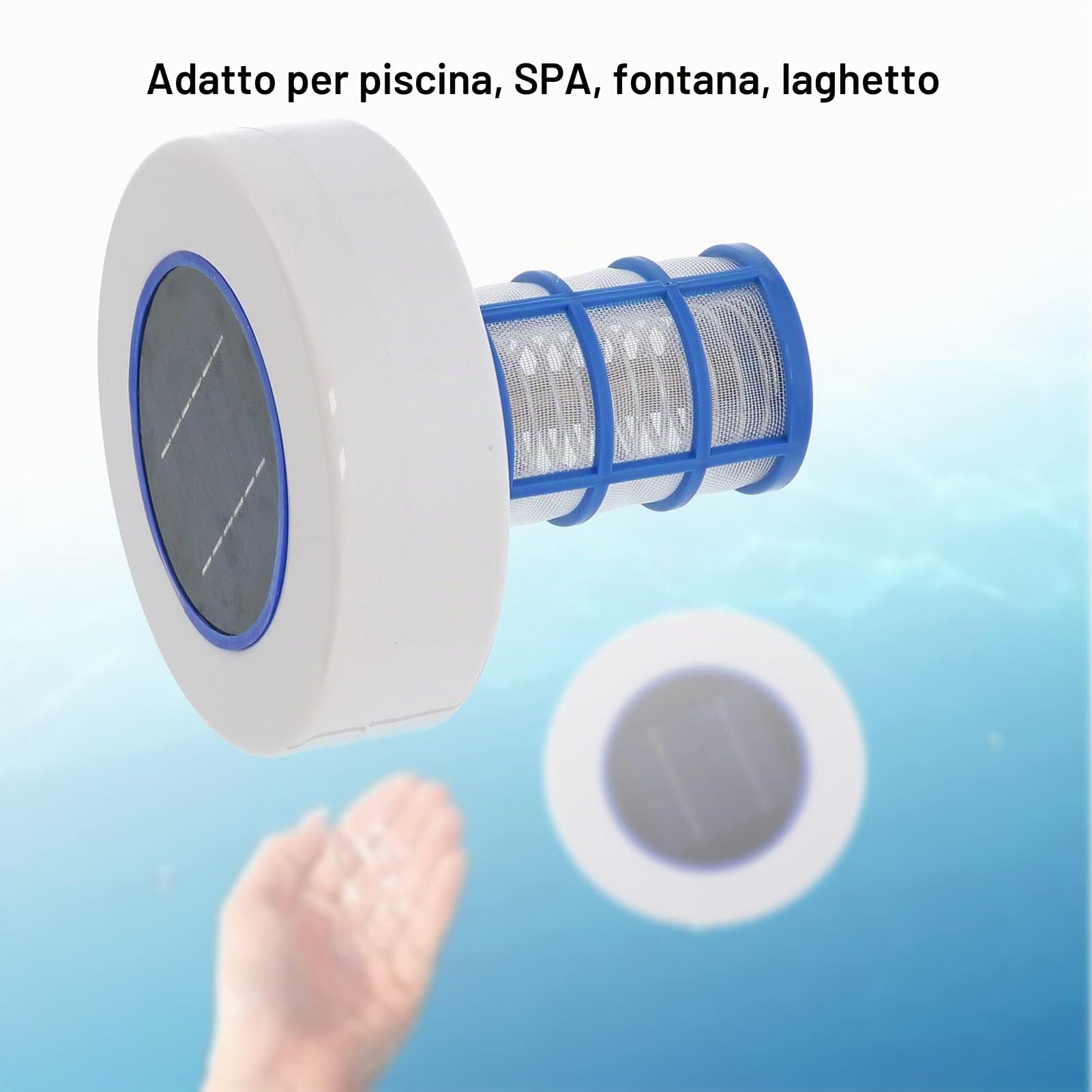 Ionizzatore solare per piscine pulitore galleggiante ad alta efficienza per piscine rame argento ioni purificatore di acqua di sicurezza compatibile con piscine di acqua dolce e salata e SPA, laghetto