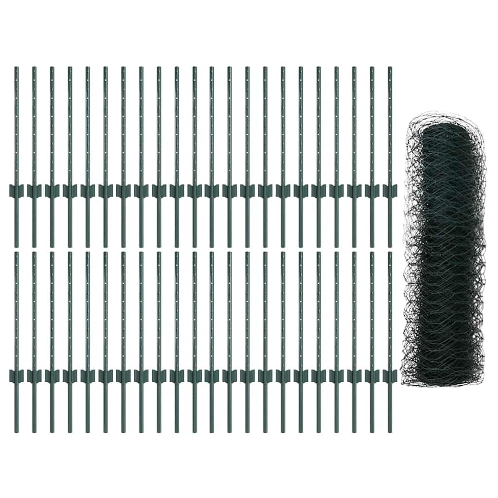 Valla con postes, juego de valla de jardín para pollos, gansos, pavos, aves de corral, 100 x 0,5 m (ancho de malla de 3,6 cm)