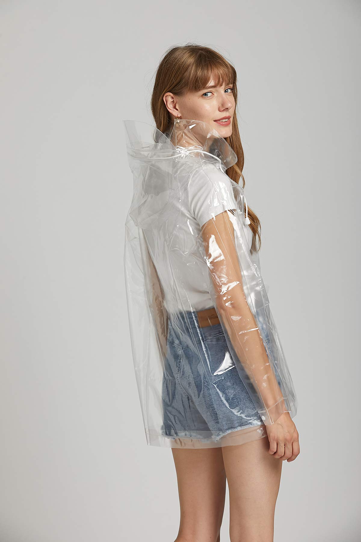 Cappotto impermeabile da donna in EVA con cappuccio rimovibile