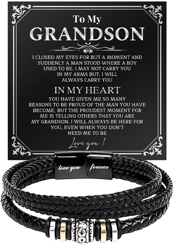 To My Grandson Bracelet from Grandma & Grandpa, Gift Bracelet for Graduation, Birthday, Anniversary, Christmas or Valentine’s Day with Message Card & Gift Box, Meaningful Present from Grandparents
