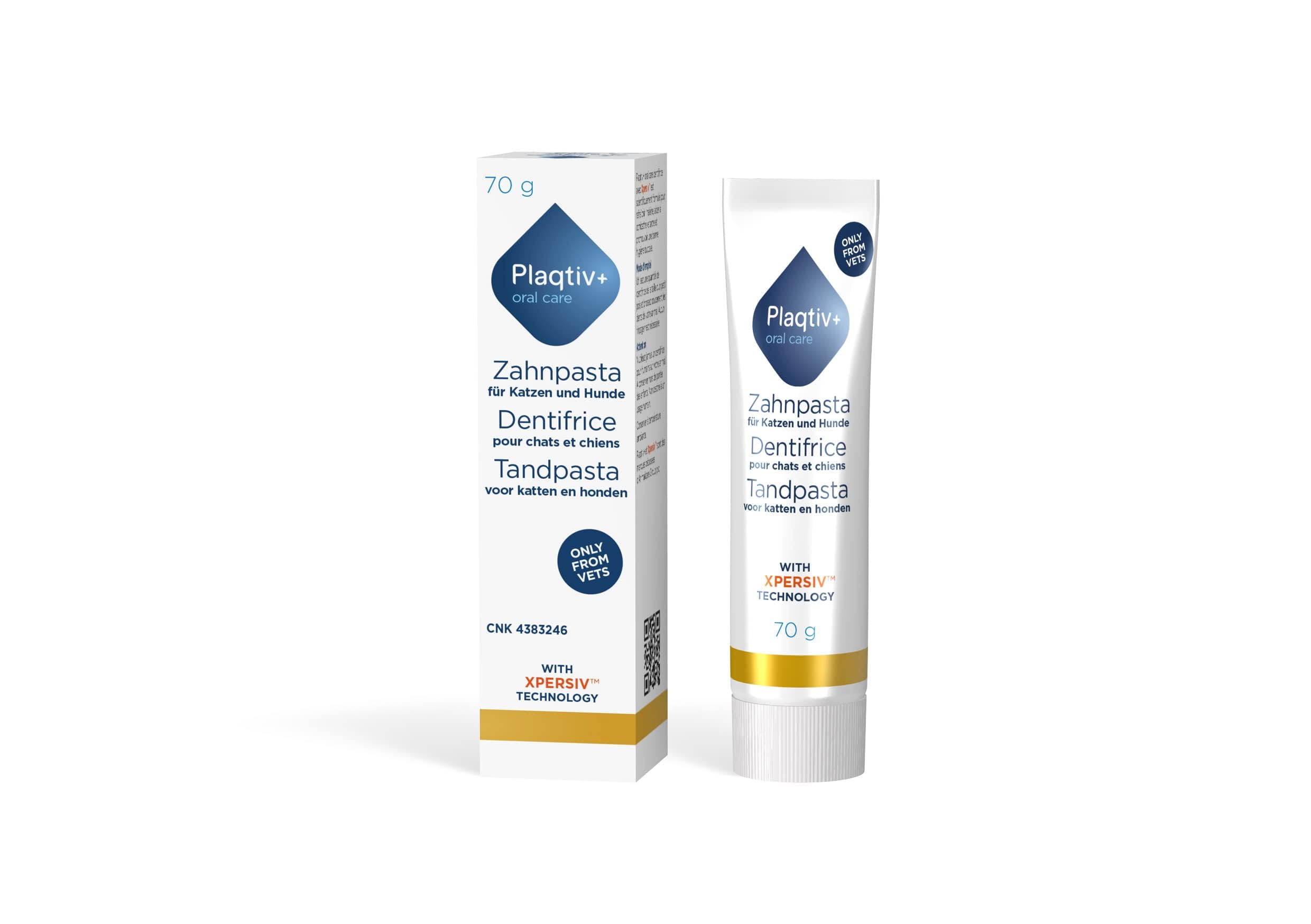 Ecuphar Pasta de dientes Plaqtiv+ | Paquete doble | 2 tubos 70 g | Cuidado bucal para perros y gatos | Inhibe formación de