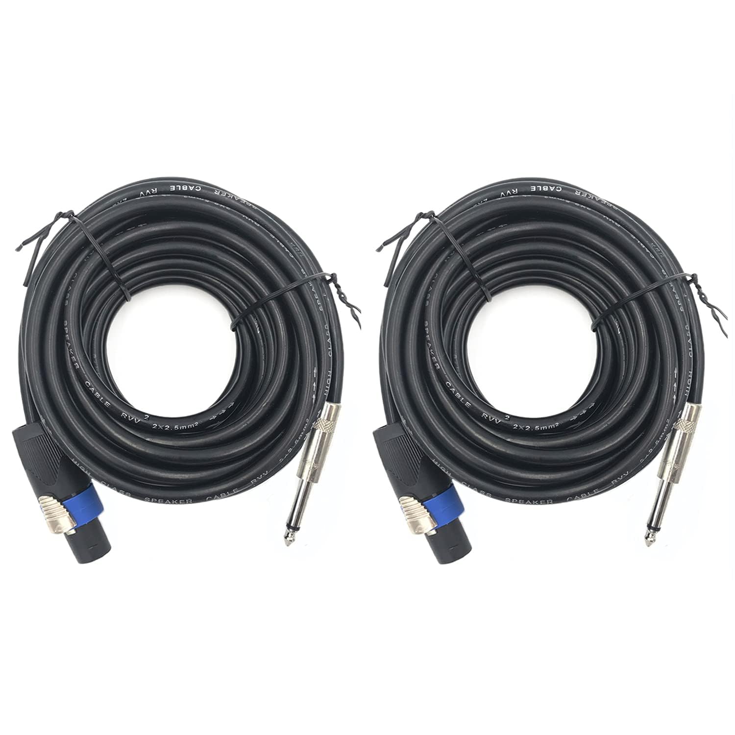 Confezione da 2 cavi per altoparlanti Speakon da 30,5 m a maschio da 1/4", cavo di collegamento audio stereo da 30,5 m, cavi AWG da 12 gauge