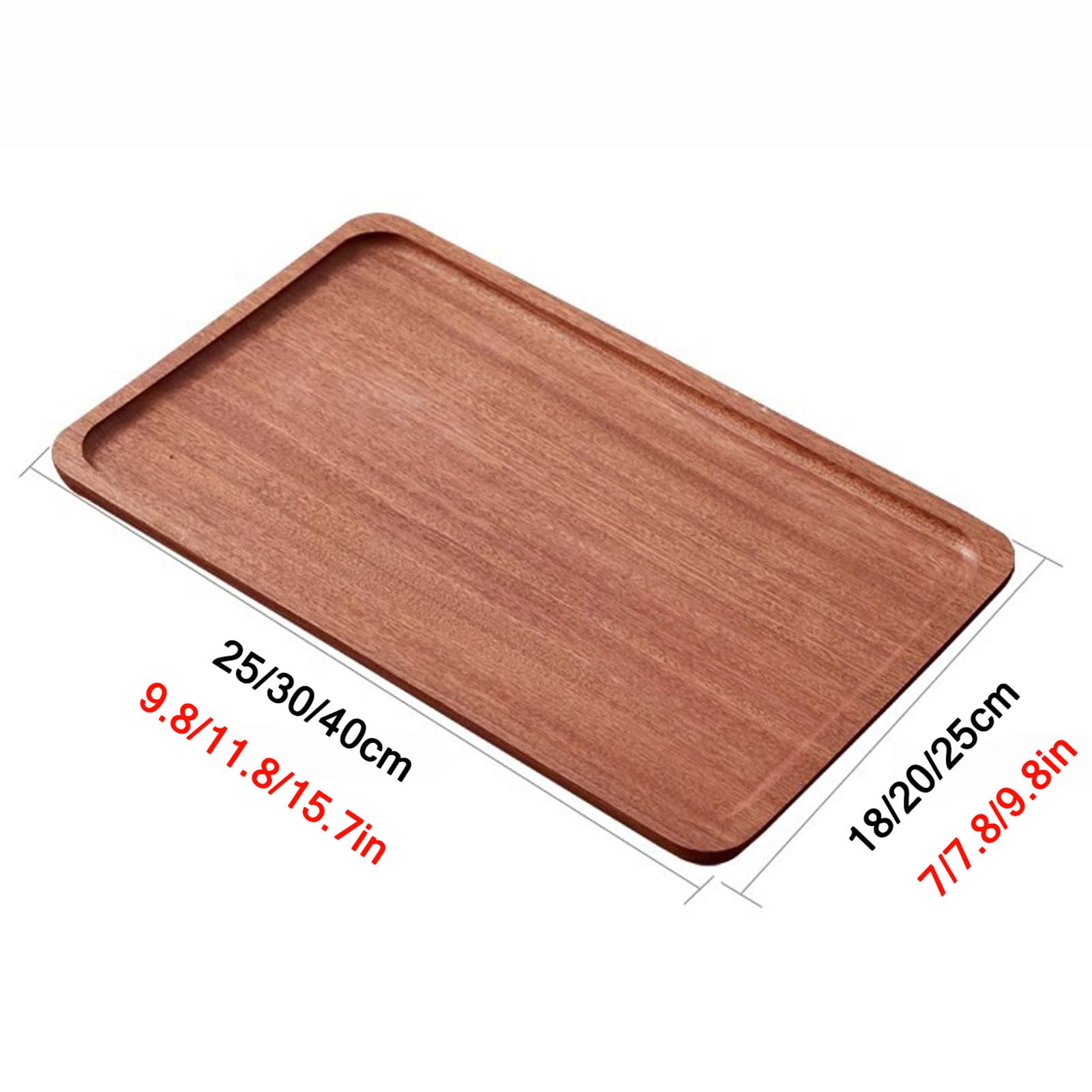 HUHJYUGE Bandeja de Madera, Bandeja de Cocina, Bandejas para Servir Comida, Bandeja Madera Decorativa Rectangular/Redonda, Bandeja para Desayuno, Té, Mesa de Café (Rectangular/40x25x2cm)