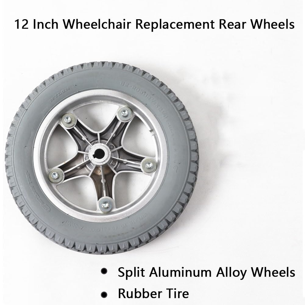 Ruedas Traseras de Repuesto for Silla de Ruedas Eléctrica de 12", Neumáticos de Goma Maciza, con Rodamientos de 17 mm