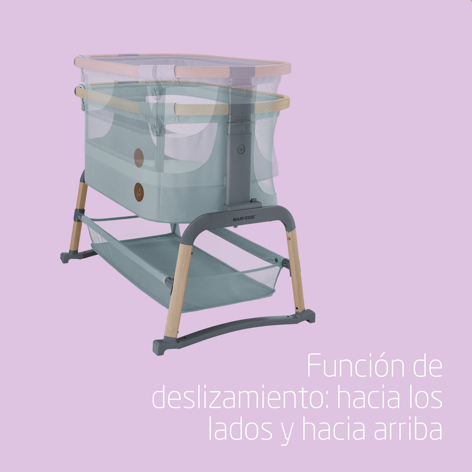 Maxi-Cosi Iora Air Cuna Colecho Bebe, Malla Integral, 0 - 6 meses (9 kg), Modo Mecedora, 4 Posiciones de Inclinación y 5 de Altura, Fácil Deslizamiento, Fácil Transporte, 2 Ruedas, Beyond Grey