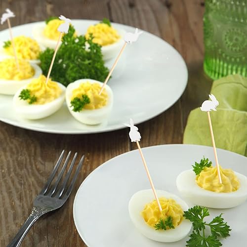 Miniatura 7 de Palillos de cóctel de conejo de Pascua, palillos de postre de frutas, sándwich, palillos de dientes, brochetas de aperitivos de charcutería, 5