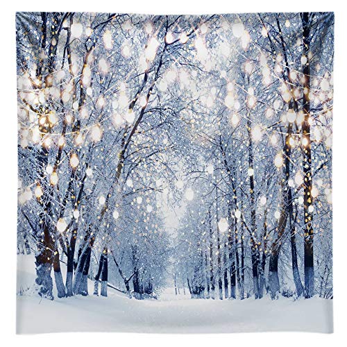 Funnytree 8x8ft Durable Fabric Winter Scene Backdrop Wonderland Snowflake Photography Background Bokeh Glitter Snow Forest Christmas Party Decoration Tree Landscape Portrait Photobooth Photo Studio