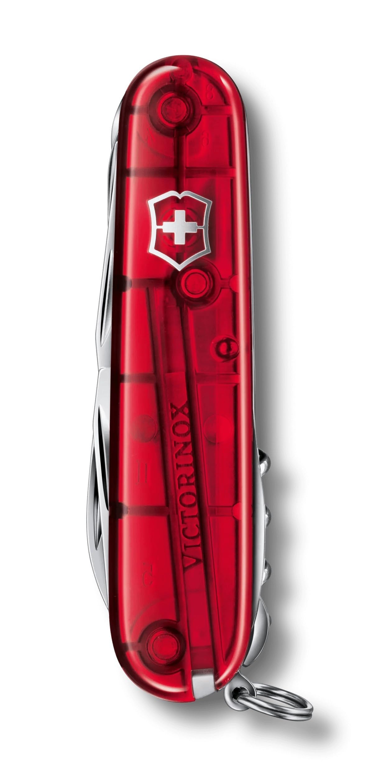 Victorinox Huntsman Swiss Army Pocket Knife, Medium, Multi Tool, 15 Functions, Large Blade, Bottle Opener, Silver Transp.