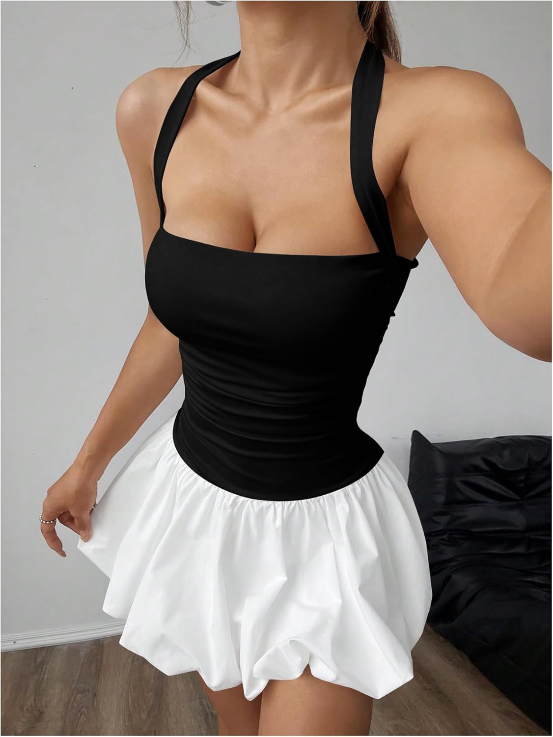 SOLY HUX Women's Bubble Mini Dress Y2K Halter Backless Club Party Graduation Short Dresses with Shorts Underneath - Image 5