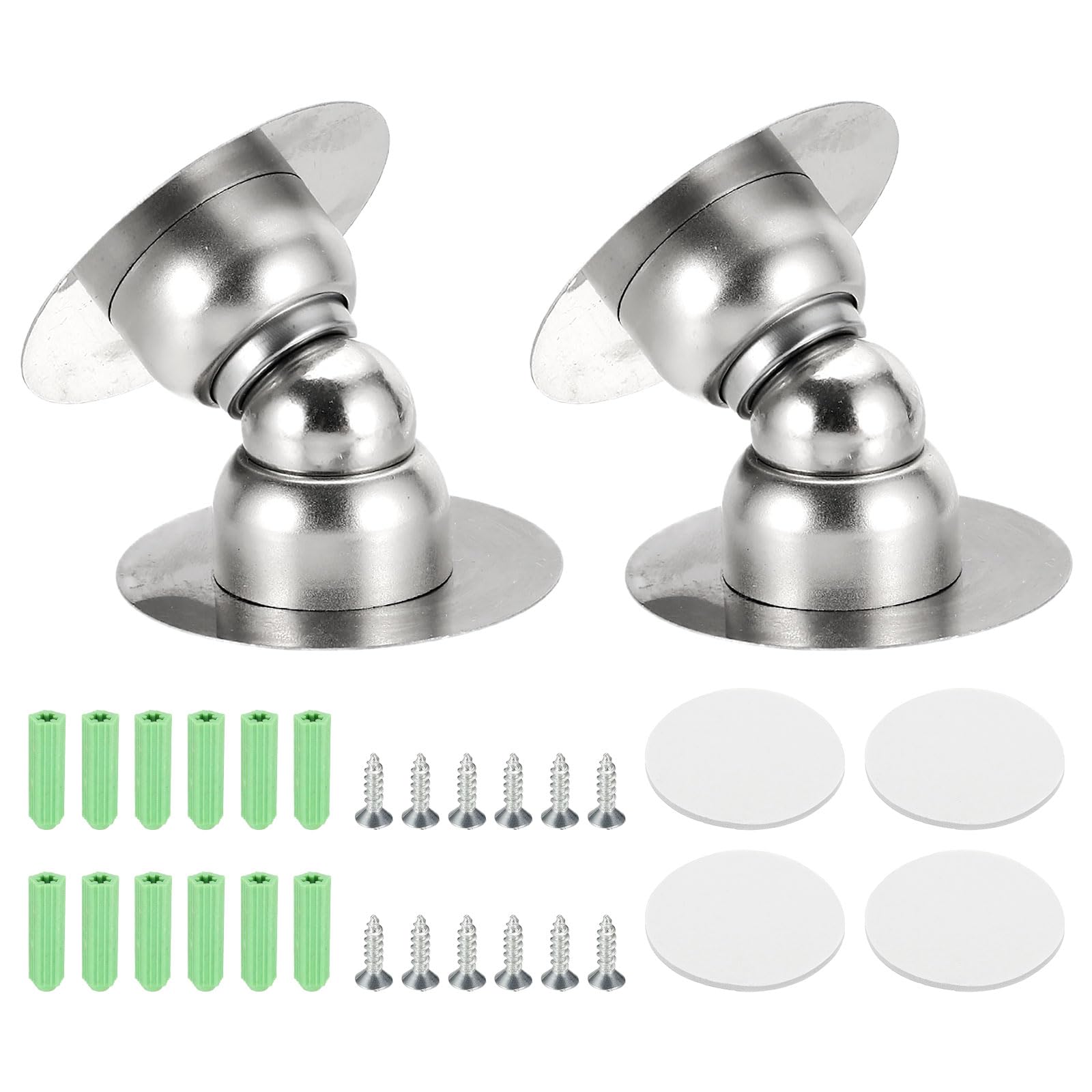 sourcing map 2PCS 1.9" Magnetic Door Stoppers, Wall Floor Mounted Magnetic Door Catch Holder, Stainless Steel Door Stops for Bedroom, Bathroom, Kitchen, Office, Silver