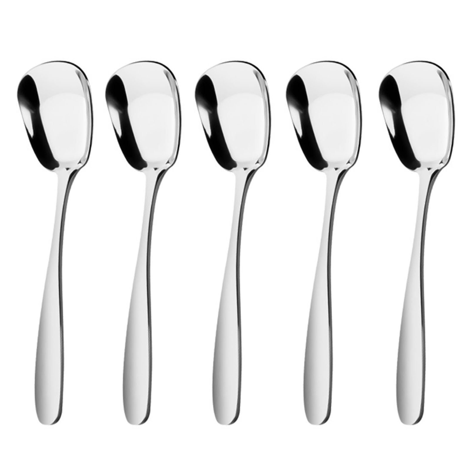 Tsophreniq 5Pcs Effective Kitchen Square Head Spoons Stainless Steel Spoon Set with Square Head Designs for Efficient Stirring Dessert Spoons