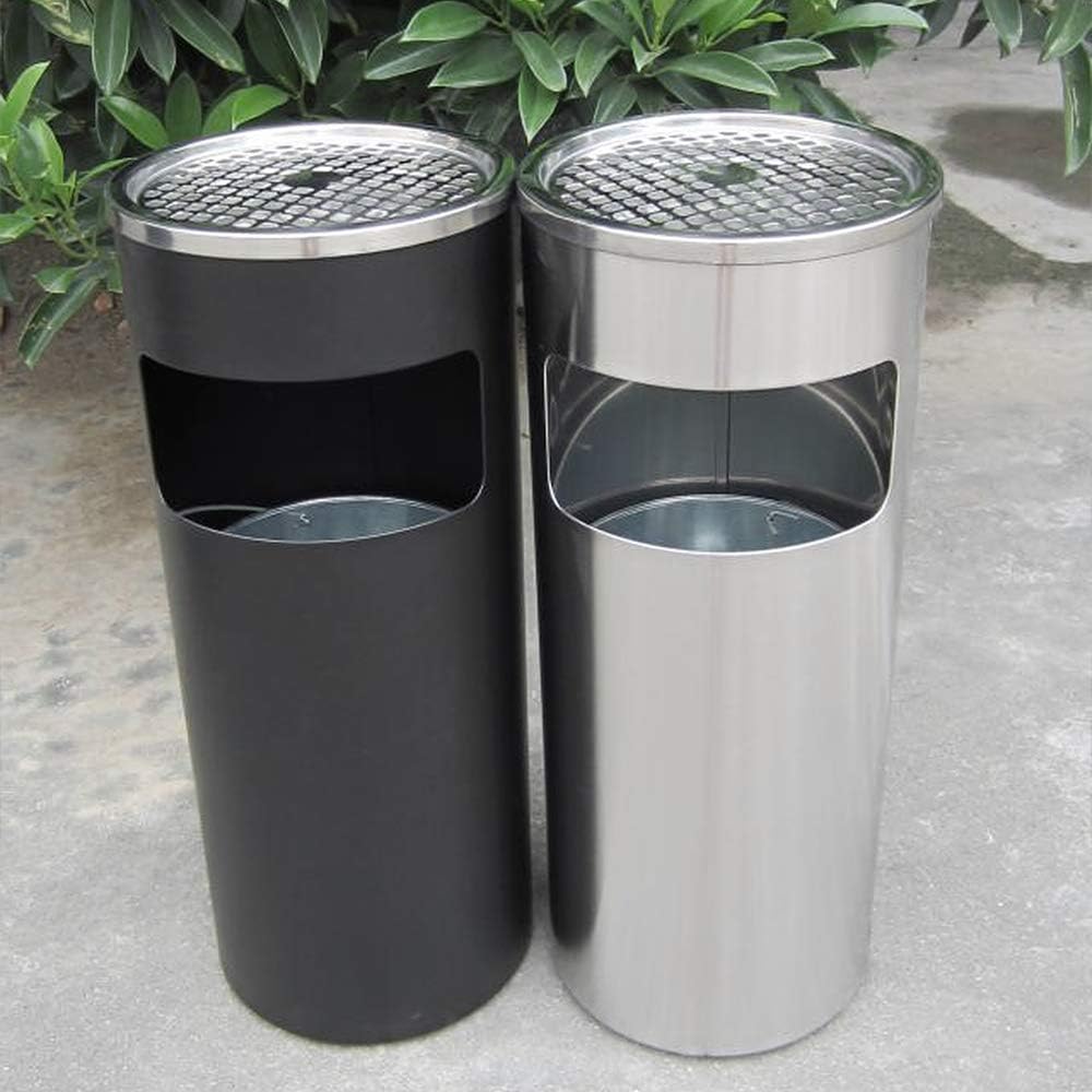 Cubo de basura para cocina, cenicero de acero inoxidable, para hotel, jardín, exterior, 25 x 25 x 60 cm, color negro
