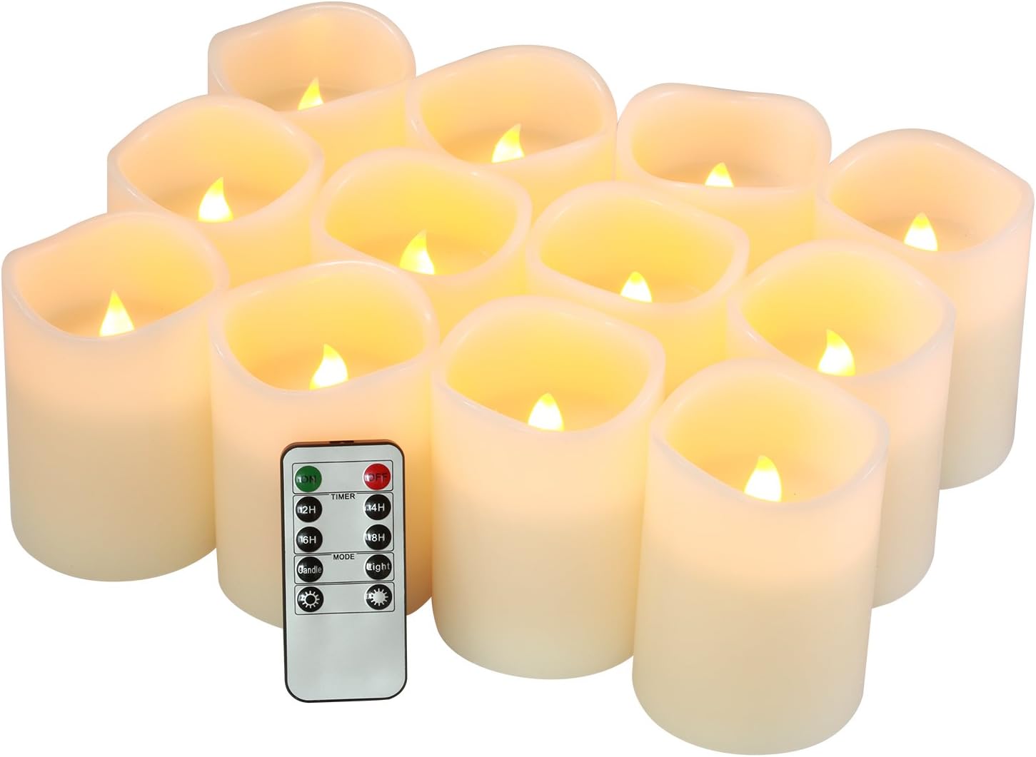Flameless Candles Battery Operated Candles Set of 12(D:3" X H:4") Pillar Real Wax Led Candles with 10-Key Remote and Cycling 24 Hours Timer Ivory set 12