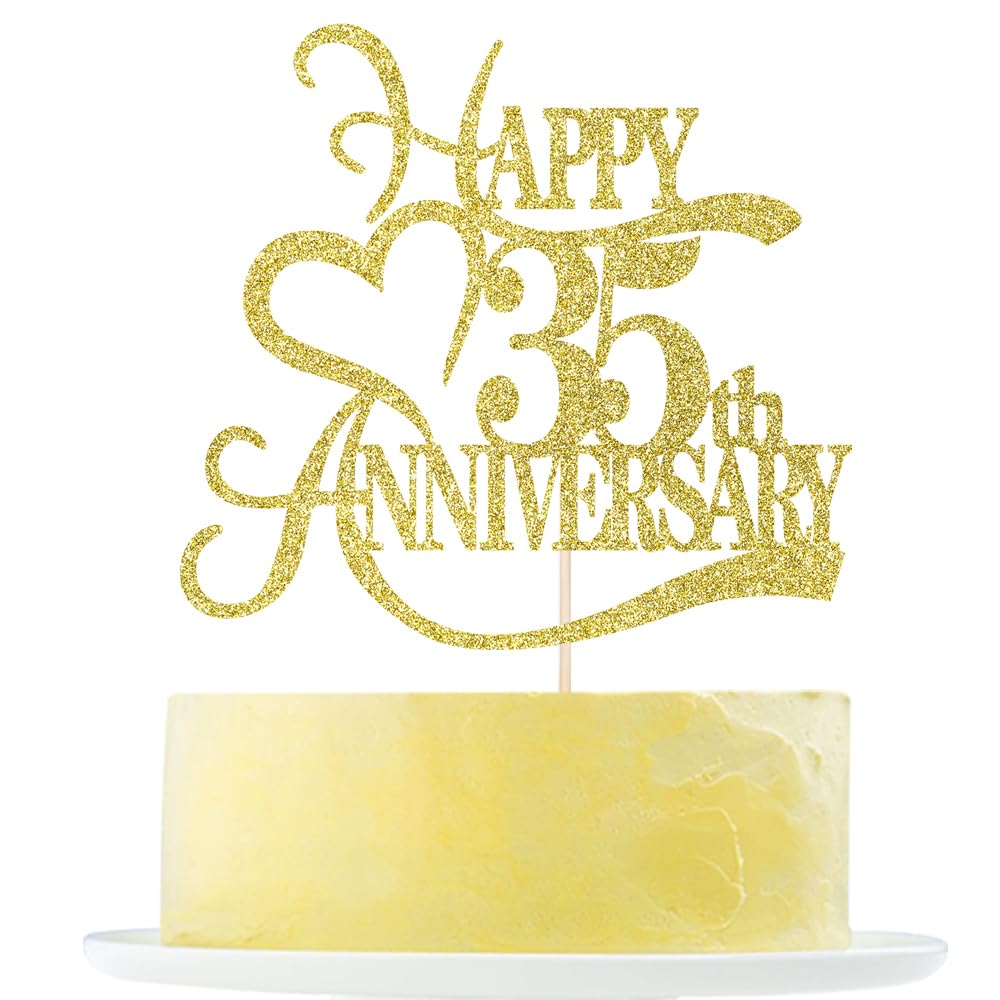 Gold Glitter 35th Anniversary Cake Topper - 35th Wedding & Birthday Party Decoration Ideas