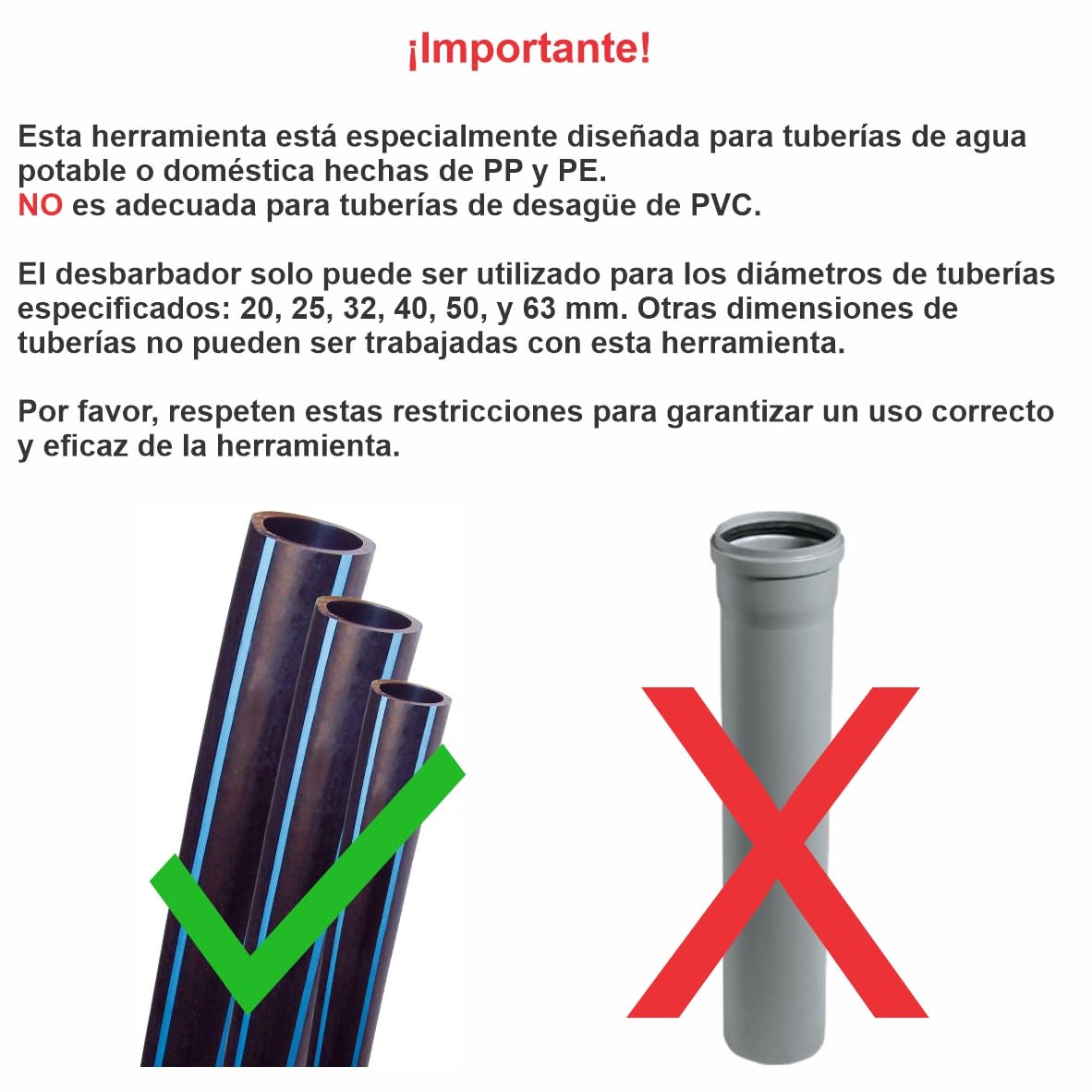 Herramienta para Biselar Tubería de Aqua PE - Herramienta para Rebabado de Tubos de PP de 20, 25, 32, 40, 50 y 63 mm - Esmerilador de Tubos Resistente y 3 Cuchilla de Repuesto