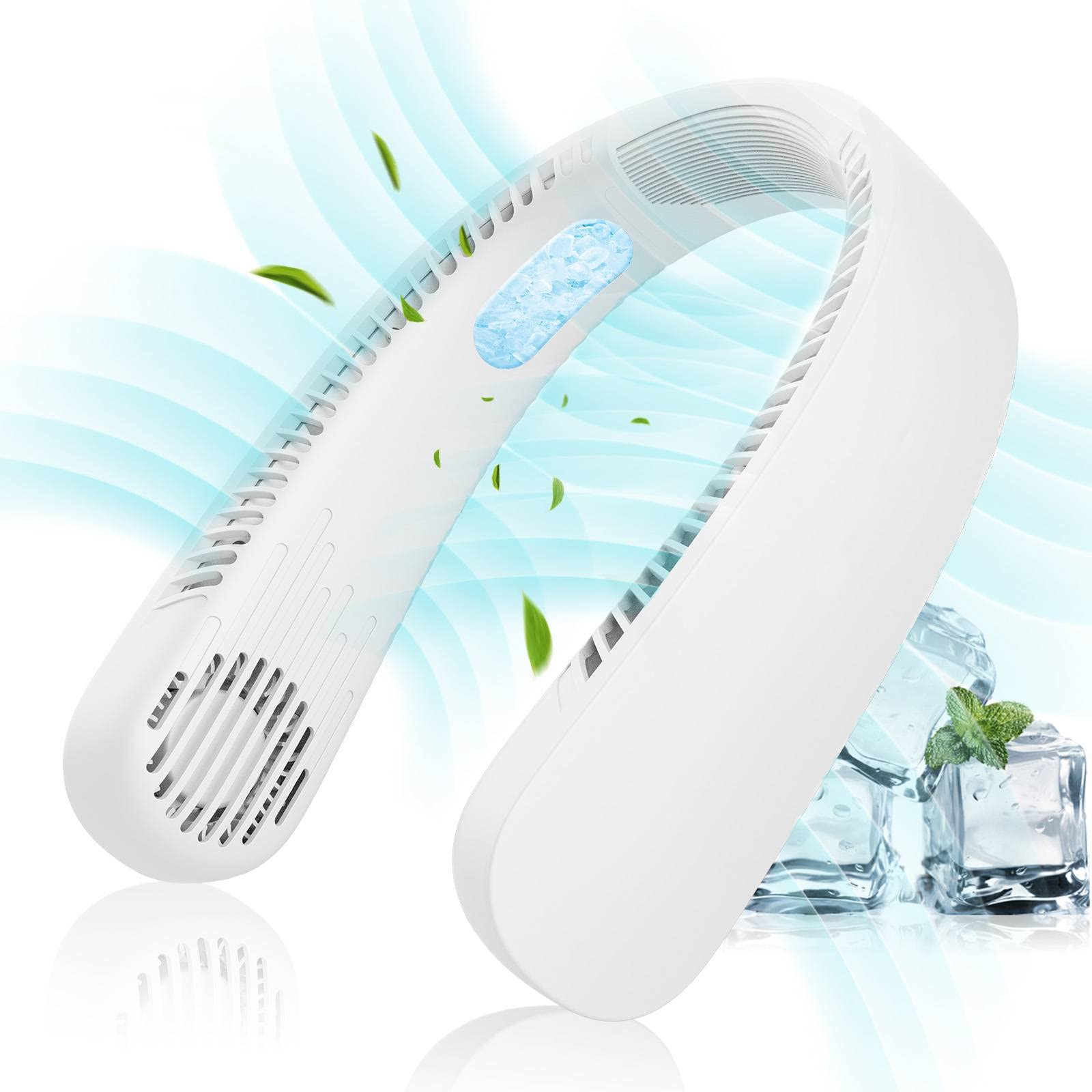 MQFORUPortable Neck Fan, 5000mAh Rechargeable Bladeless Personal Fans, 3 Speeds, 72Air Outlet, 720° Cooling Hands Free Wearable Fan for Office Camping Sports Travel Indoor Outdoor