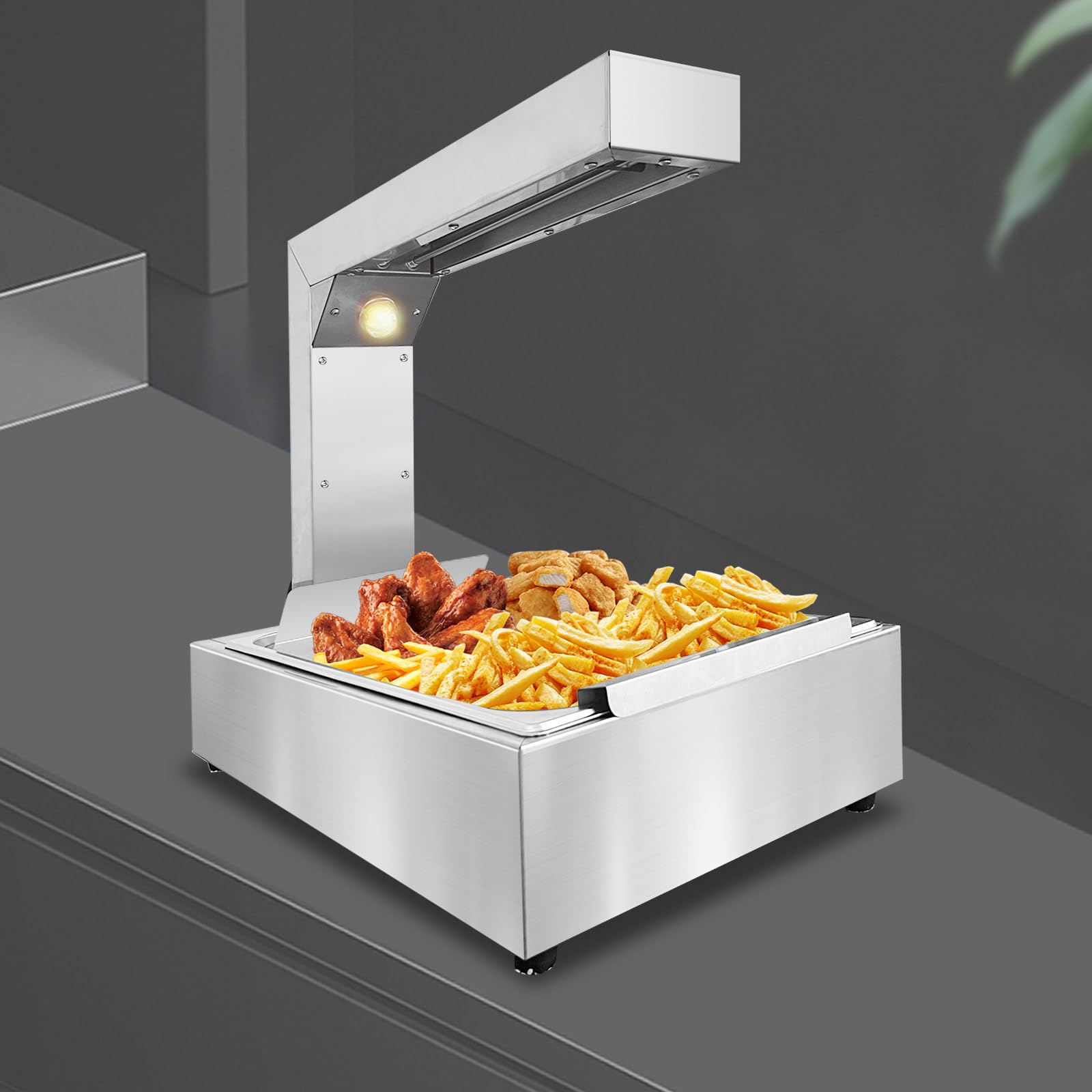 XYJBHB French Fry Warmer, 1000W Commercial Food Heating Lamp ?Electric Stainless Steel Warming Light Dump Station Fries Food Warmer for Chip Buffet Kitchen Restaurant