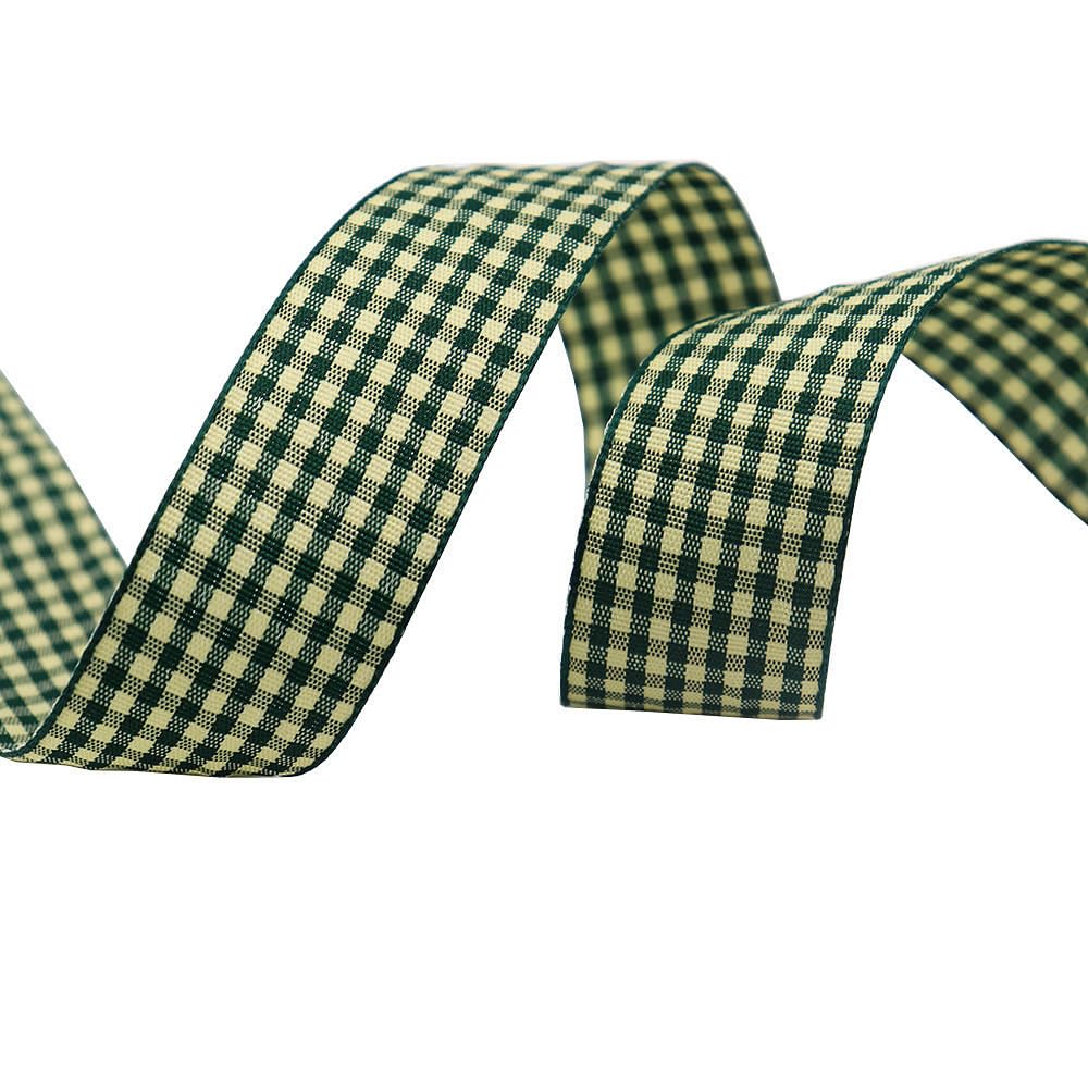 Tartan Ribbon, 25mm x 9M Black Watch for Christmas Valentine's Day Scene Decoration(Green and White Grids)