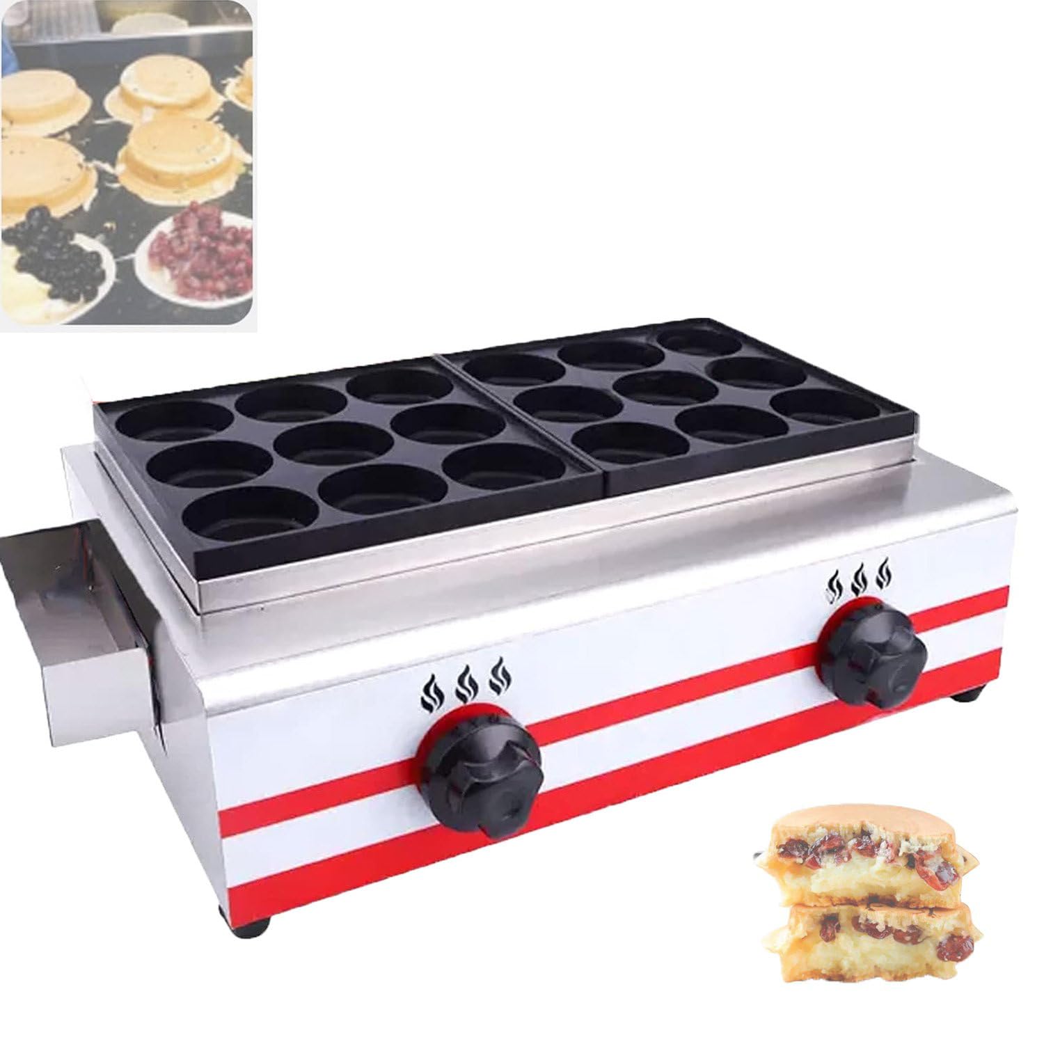 Commercial Gas Egg Burger Machine,Griddle Egg Burger Machine,9/18/34kong, Rapid Heating,Individual Knob Control,For Home Cafes Baker 18