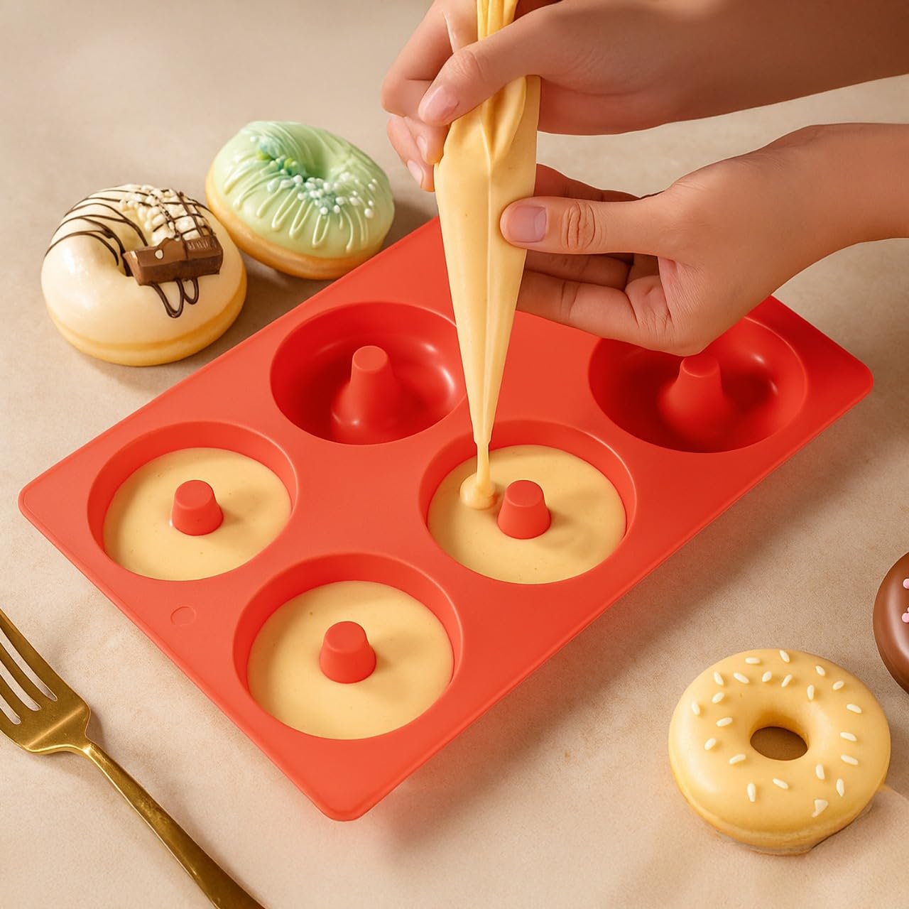 Frenchware Donut Shape Silicone Mould, Pack of 1-6 Cavity, Baking Tray for Fondant, Doughnuts, Muffin Cupcake Container, Microwave Safe, for Homemade DIY Biscuit, Chocolate, Muffins, Jelly