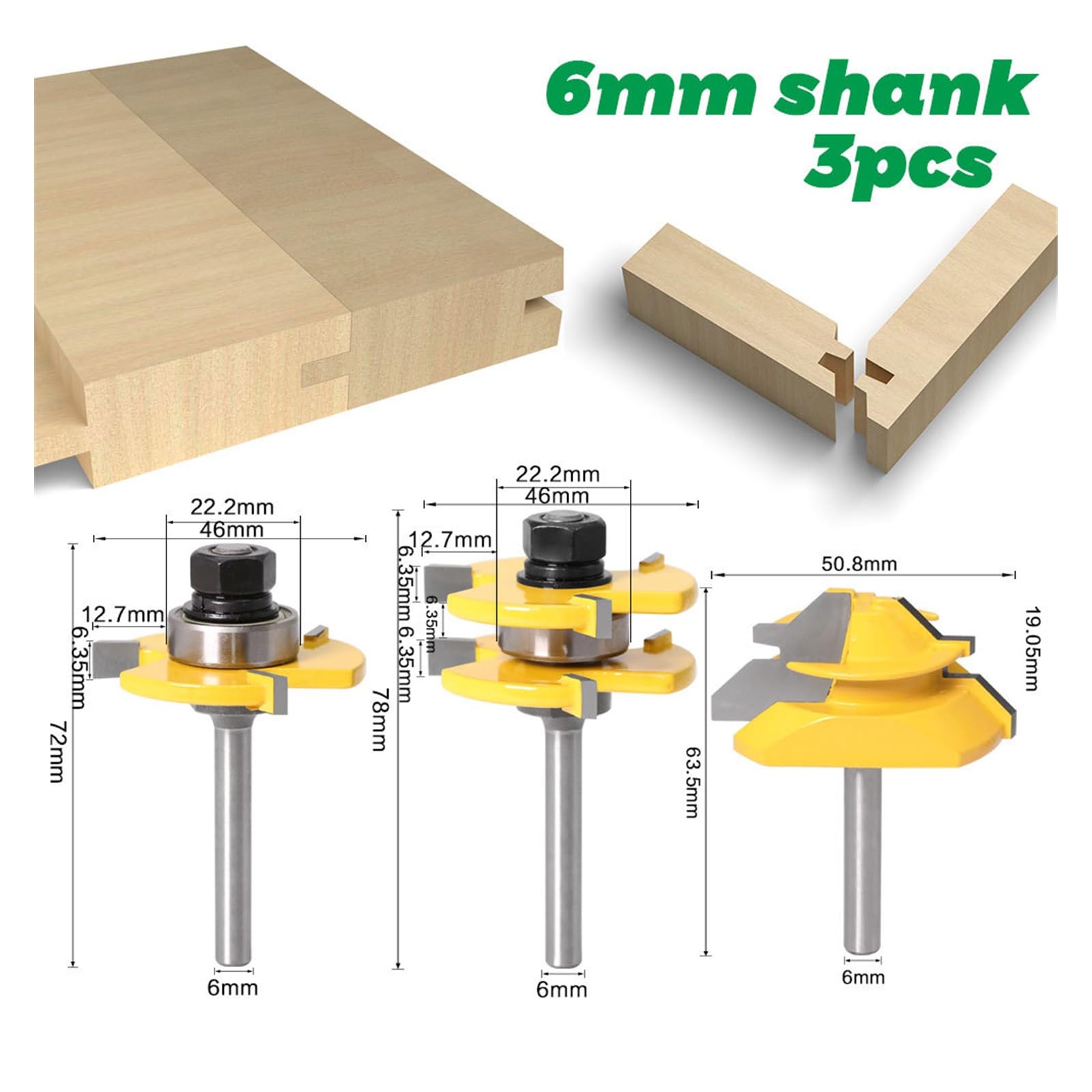 3pcs 6mm 1/4 gambo lingua scanalatura assemblaggio giunto punta del router 45 gradi blocco mitra percorso bit strumenti for la lavorazione del legno(3PCS 6mm shank)
