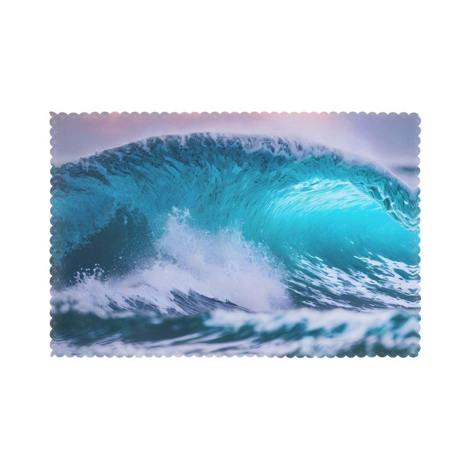 Blue Ocean Wave Christmas Placemats Set of 6,Washable Table Mats