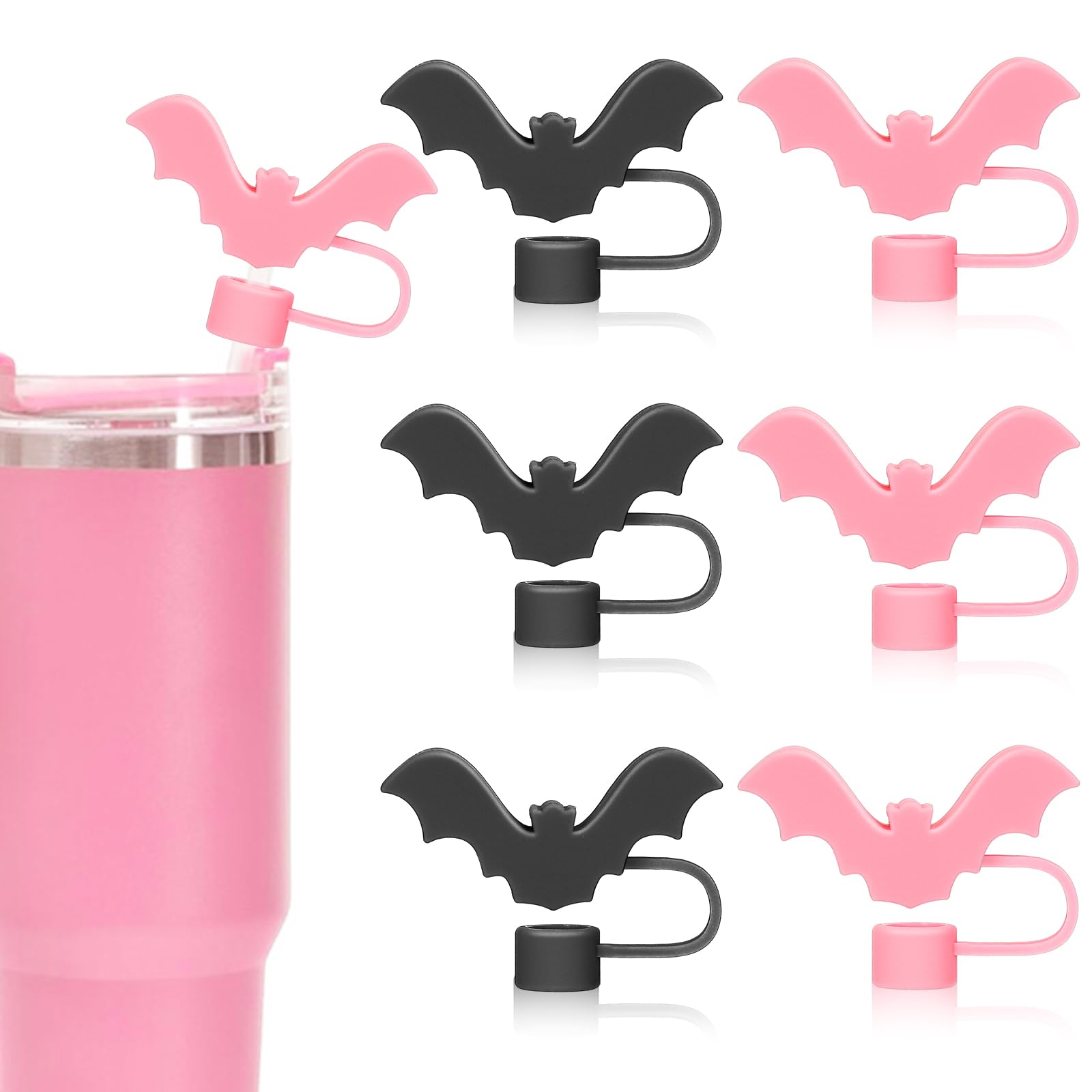 JarThenaAMCS Silikon-Trinkhalm-Abdeckungen für Halloween-Fledermaus, tragbar, wiederverwendbar, für 1 cm Strohhalme, Tassenzubehör, 6 Stück