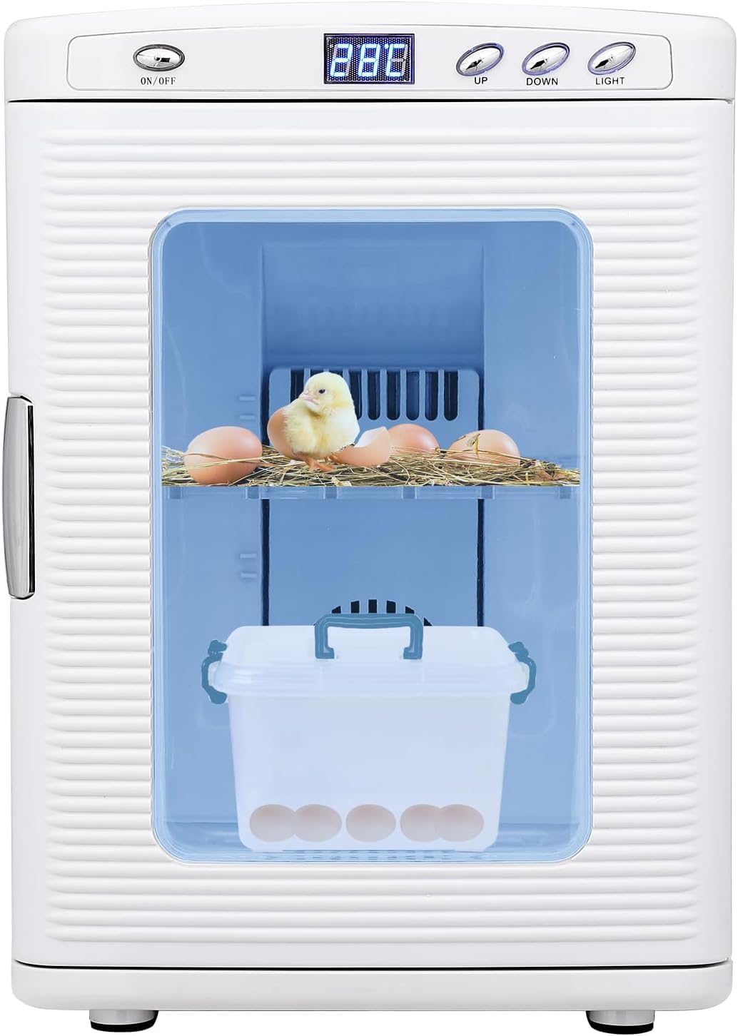 25L Reptile Egg Incubator with Temperature Control (10°c - 60°c), Portable Digital Cooling & Heating Lab Incubator for Small Reptiles, 12V/110V Compatible（White）