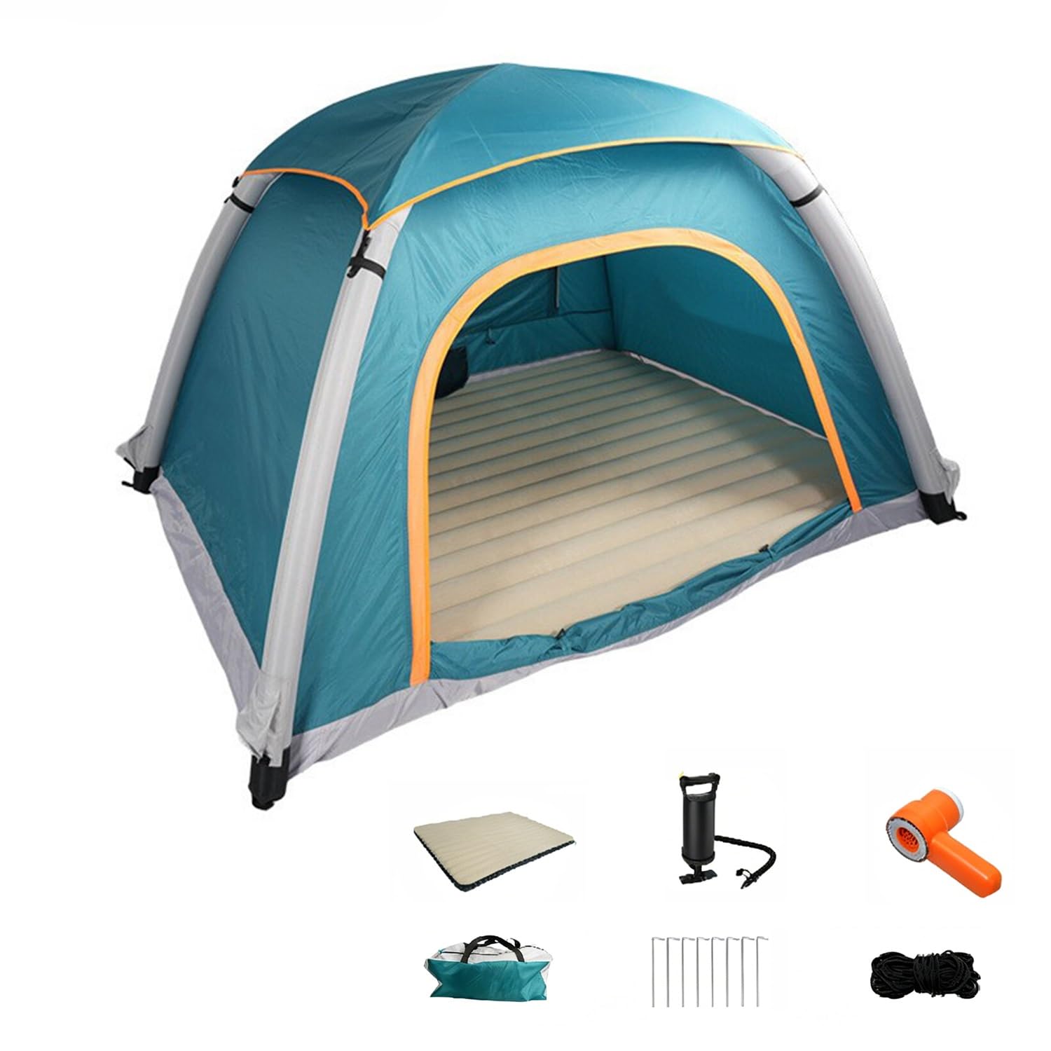 Tienda de campaña inflable para 2-3 personas, impermeable para 4 estaciones, tienda de campaña de aire de 3000 mm con bomba, estacas, bolsa de transporte, resistente al viento para camping, senderismo
