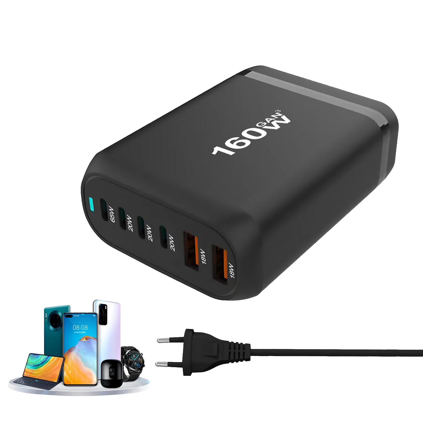 Blocco caricabatterie da parete rapido da 160 W - Stazione di ricarica USB