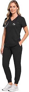M&M SCRUBS Women’s Essential 10-Pocket Jogger Scrub Set – Stretch V-Neck Scrub Top & Cargo Pant Medical Uniform