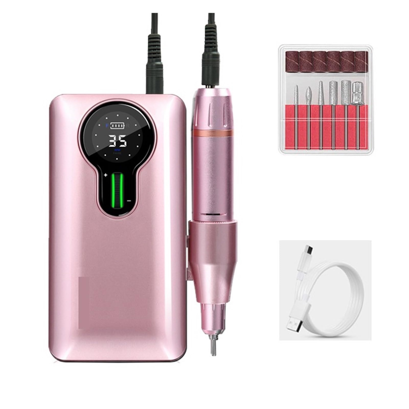 Elektryczna frezarka do paznokci, 35000RPM wiertarka do paznokci, przenośna akumulatorowa wiertarka do paznokci do Manicure Gel Polish Remover Cutter(Pink-A Set)